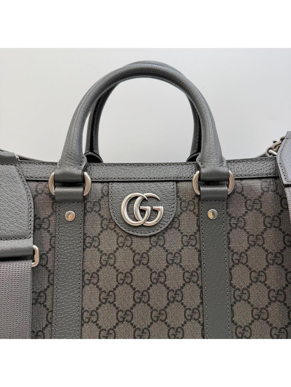 Gucci GG Supreme Monogram Tote Bag With Web Strap Gray Black - Picture 9 of 14